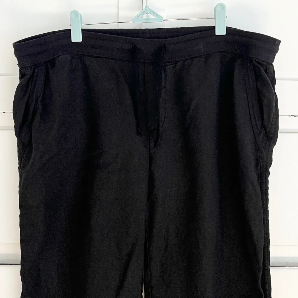 James Perse Black Linen Pull-On Pants Elastic Waist XL